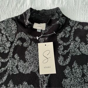 Sioni Silver Metallic Black Knit Sweater New